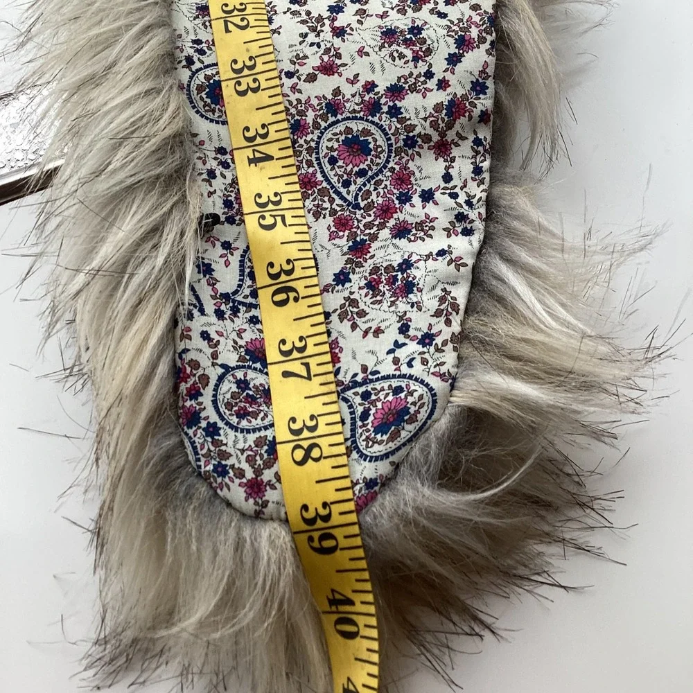 Faux Fur‎ Stole Wrap Tan Brown Paisley Floral Lining